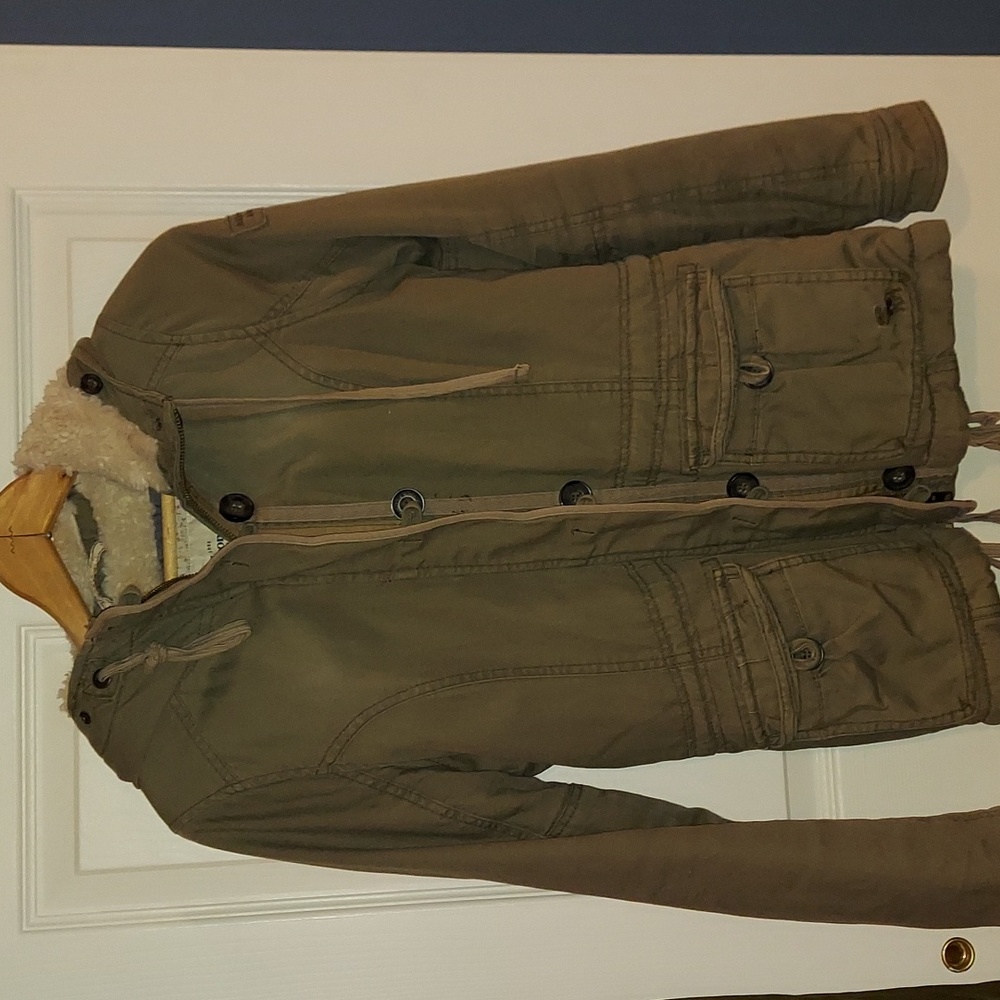 Abercrombie & Fitch Green Military Utility Jacket Zip Up Hooded Parka Small